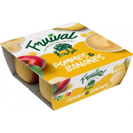 FRUIVAL Compote pomme banane les 4 pots de 100g