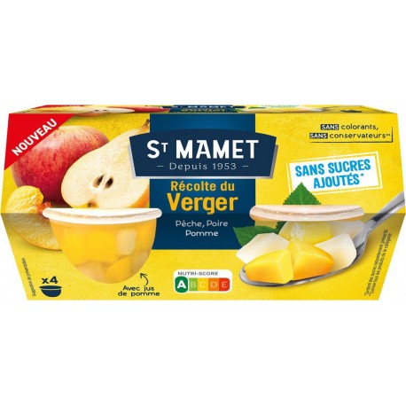 ST MAMET Salades de Fruits Verger Pêche Poire et Pomme les 4 pots de 113g