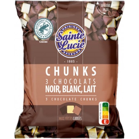 SAINT LUCIE Pépites de Chocolats Chunks aux 3 Chocolats Noir Blanc et Lait 100g