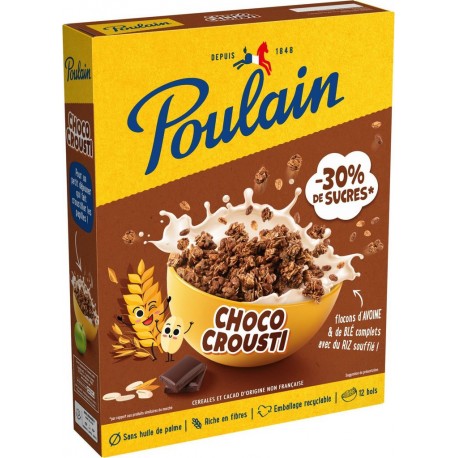 POULAIN Céréales choco crousti flocons d'avoine et riz soufflé au chocolat 375g