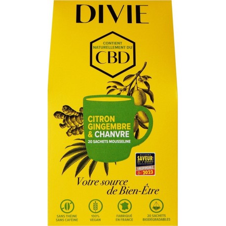 DIVIE Infusion citron gingembre et chanvre 20 sachets