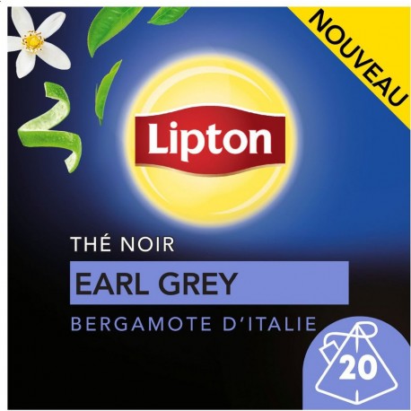 LIPTON Thé noir earl grey à la bergamote d'Italie 20 sachets