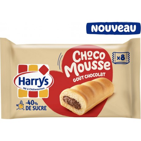 HARRYS Gâteaux moelleux Fourrés Chocolat Choco Mousse Moins de Sucres 8 sachets