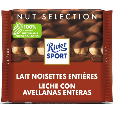 RITTER Tablette de chocolat au lait et noisettes entières la tablette de 100g