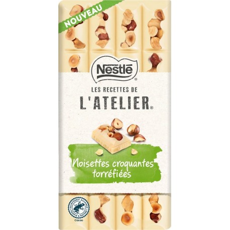 NESTLE LES RECETTES DE ATELIER Tablette de chocolat blanc noisettes NESTLE LES RECETTES DE L'ATELIER la tablette de 150g