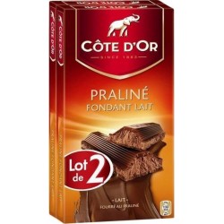 COTE OR Tablette de chocolat praliné fondant lait COTE D'OR les 2 tablettes de 200g