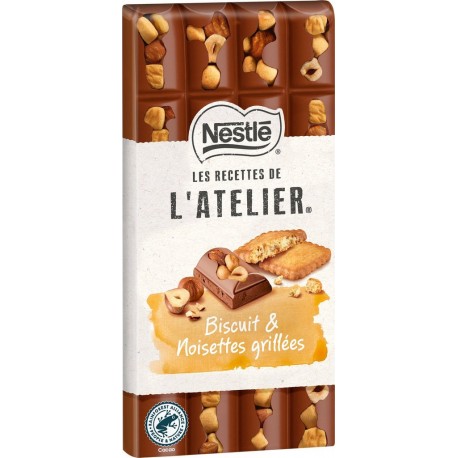 NESTLE LES RECETTES DE ATELIER Tablette de chocolat au lait biscuit noisettes NESTLE LES RECETTES DE L'ATELIER la tablette de 17