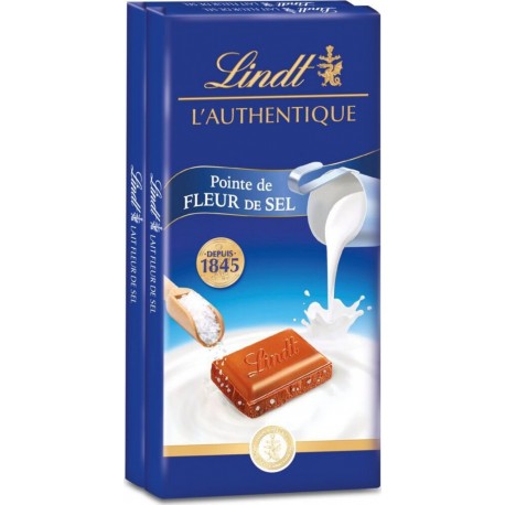 LINDT Tablette de chocolat Lait Fleur De Sel L'AUTHENTIQUE lot de 2 tablettes 100g