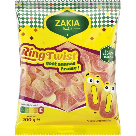 ZAKIA Bonbons ring twist ananas fraise halal 200g