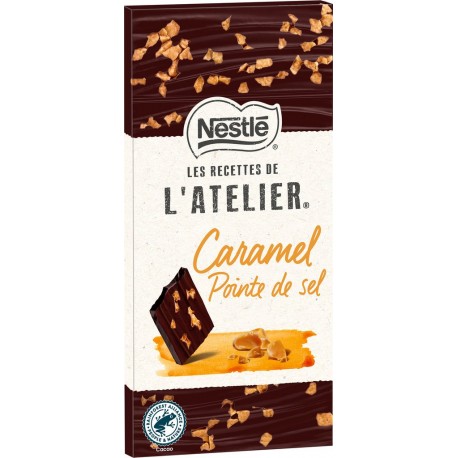 NESTLE LES RECETTES DE ATELIER Tablette de chocolat noir éclats de caramel et pointe de sel NESTLE LES RECETTES DE L'ATELIER la