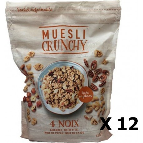 NC Lot 12x Muesli Croustillant 4 Noix Paquet 450g les 12 unités de 0.45Kg