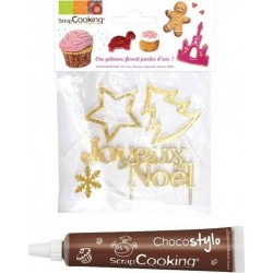 NC Stylo Chocolat + 4 Accessoires De Noël Dorés