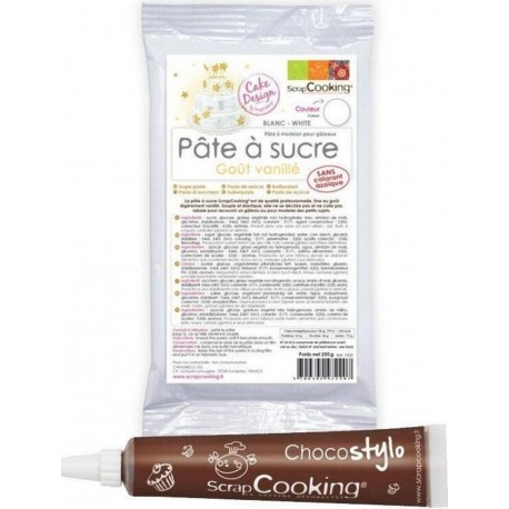 Pâte À Sucre Blanche Arôme Vanille 250 G + Stylo Chocolat