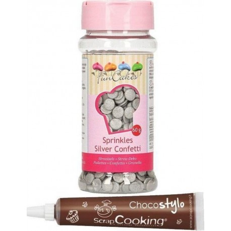 Scrapcooking Décors Sucrés Confettis Argentés + Stylo Chocolat