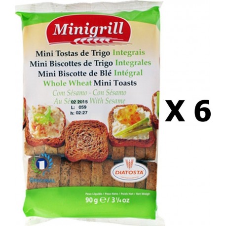 NC Lot 6x Mini Biscottes Au Blé Intégrale Minigrill Sachet 90g les 6 unités de 0.09Kg