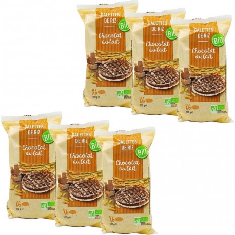 NC Lot 6x Galettes De Riz Chocolat Au Lait Bio Paquet 100g les 6 unités de 0.1Kg