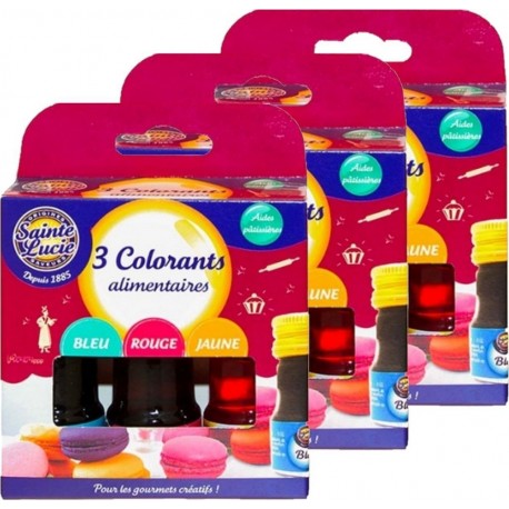 Sainte Lucie Lot 3x 3 Colorants Alimentaires Boite 3*10ml les 3 boîtes de 0.03L