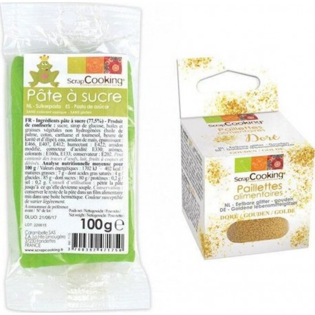 NC Pâte À Sucre Vert Prairie 100 G + Paillettes Dorées