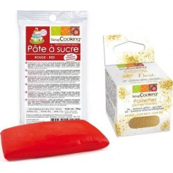 NC Pâte À Sucre Rouge 100 G + Paillettes Dorées