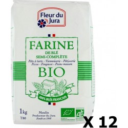 NC Lot 12x Farine T80 Semi-complète Bio 100% Blés Français Fleur Du Jura Paquet 1Kg les 12 unités de 1.0Kg