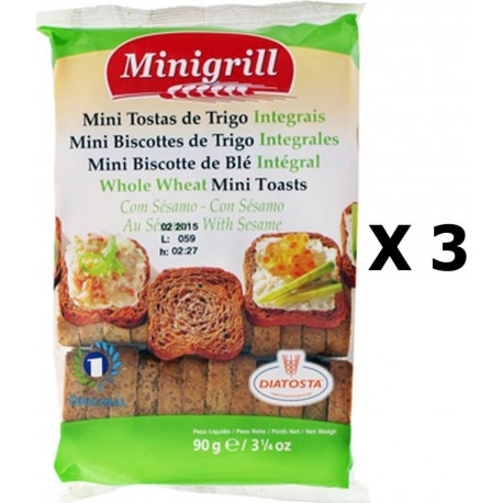 NC Lot 3x Mini Biscottes Au Blé Intégrale Minigrill Sachet 90g les 3 unités de 0.09Kg