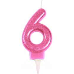 NC Bougie D'anniversaire Paillette chiffre 6 7cm Rose