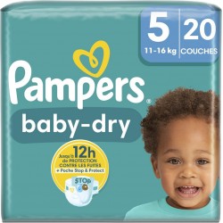 PAMPERS Couches Bébé Baby-Dry 11 16Kg Taille 5 pack de 20 couches