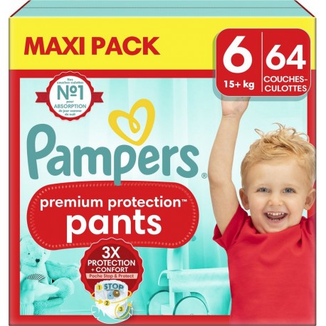 PAMPERS Couches Culottes Bébés Premium Protection Pants 15+Kg Taille 6 pack de 64 couches culottes