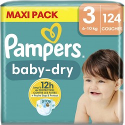 PAMPERS Couches Bébé Baby-Dry 6 10Kg Taille 3 pack de 124 couches