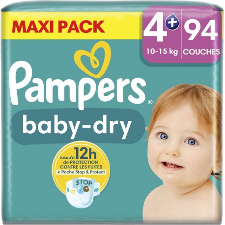 PAMPERS Couches Bébé Baby-Dry 10 - 15Kg Taille 4+ pack de 94 couches