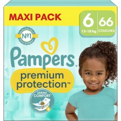 PAMPERS Couches Bébé Premium Protection 13 18Kg Taille 6 pack de 66 couches