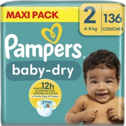 PAMPERS Couches Bébé Baby-Dry 4 8Kg Taille 2 pack de 136 couches