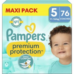 PAMPERS Couches Bébé Premium Protection 11 16Kg Taille 5 pack de 76 couches