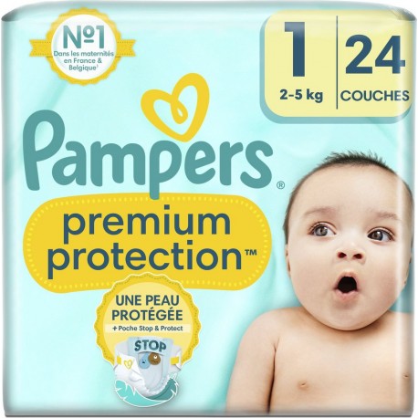 PAMPERS Couches Bébé Premium Protection 2 5Kg Taille 1 pack de 24 couches