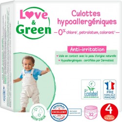 LOVE GREEN Couches Culottes Enfants Hypoallergénique 8 15Kg Taille 4 LOVE & GREEN pack de 32 couches culottes