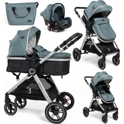 Bebelissimo Poussette Combinée Trio 3 En 1 Siège Auto 0m – Nacelle – Dès La Naissance – Jusqu’à 22Kg – Nicea Vert