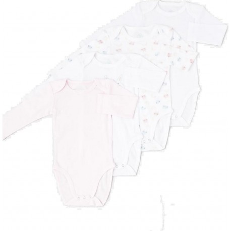 Body bébé rose/blanc 100% coton 6 mois lot de 4 bodies