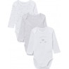 TEX BABY Body 100 % Coton Bio Blanc lot de 3 bodies
