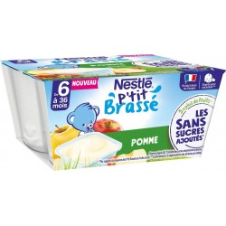 NESTLE Dessert bébé dès 6 mois au pomme sans sucres ajoutés P'tit brassé les 4 pots de 90g