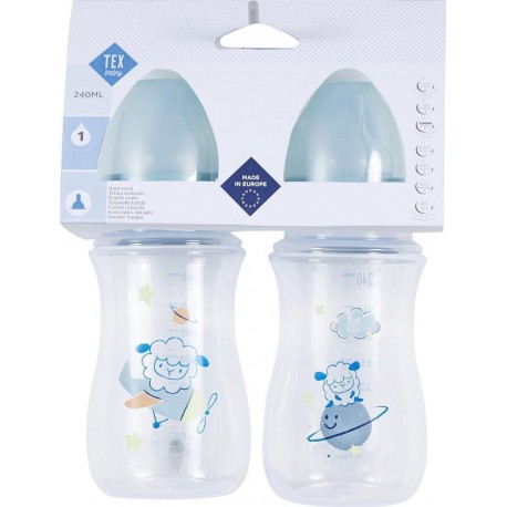 TEX BABY Biberon bébé bleu 240mL lot de 2 biberons