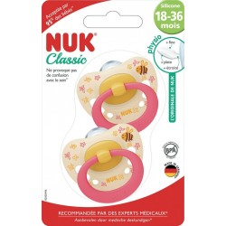 NUK Sucettes rose silicone 18-36 mois Classic night lot de 2 sucettes