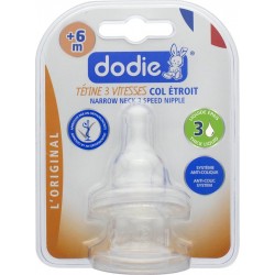 DODIE Tétine Biberon 6+ Mois 3 Vitesses Col Etroit Liquide Epais lot de 2 tétines biberon