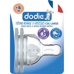 DODIE Tétine Biberon 6+ Mois 3 Vitesses Col Large Débit Rapide lot de 2 tétines biberon