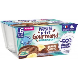 NESTLE Dessert bébé dès 6 mois P'tit Gourmand au lait de coco banane cacao les 4 pots de 90g