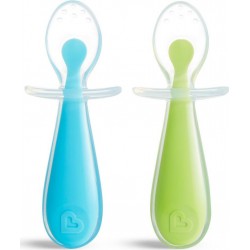 MUNCHKIN Cuillère vert/bleu silicone cale anti-étouffement lot de 2 cuillères