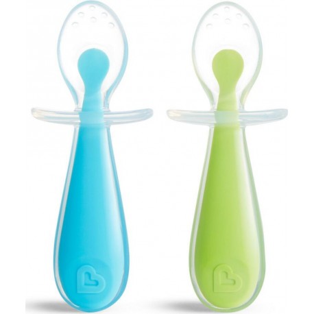 MUNCHKIN Cuillère vert/bleu silicone cale anti-étouffement lot de 2 cuillères