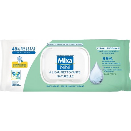 MIXA Lingettes Bébé à l'Eau Nettoyante Naturel 48 lingettes