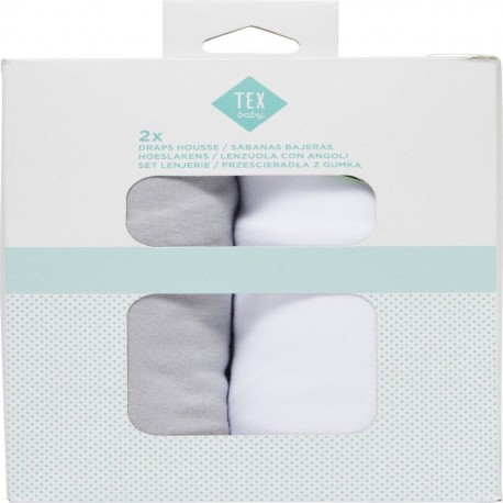 TEX BABY Drap housse gris/blanc 1 coton 70x140cm lot de 2 draps housse