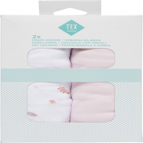 TEX BABY Drap housse rose/blanc 1 coton 60x120cm lot de 2 draps housse