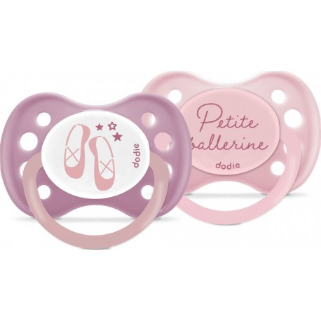 DODIE Sucettes Anatomiques Rose et Violet Duo Fille +6Mois lot de 2 pièces